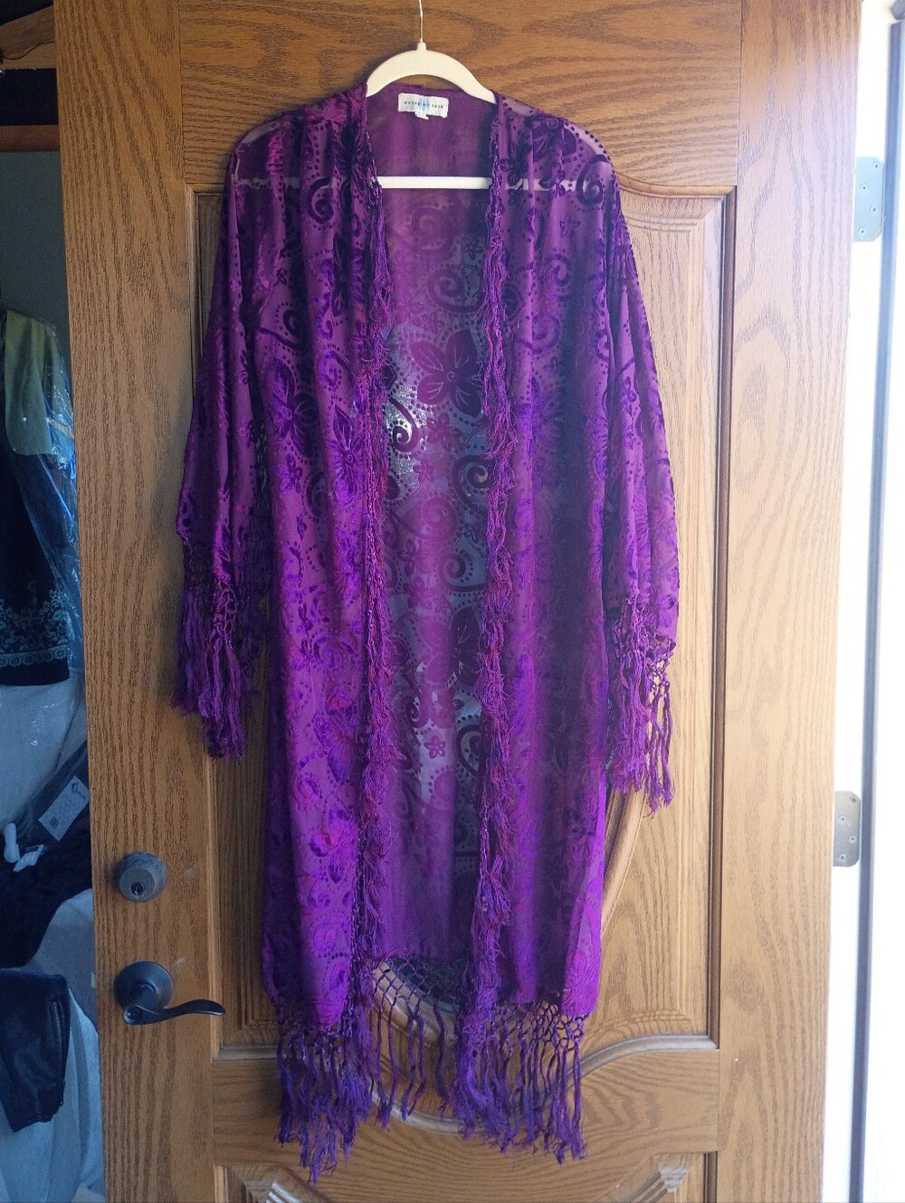 60S House Of Skye  Vintage Discontinued Women’s Purple Lace Fringe Kimono Robe